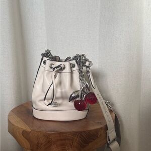 Coach White Bucket Bag with Cherry Charm